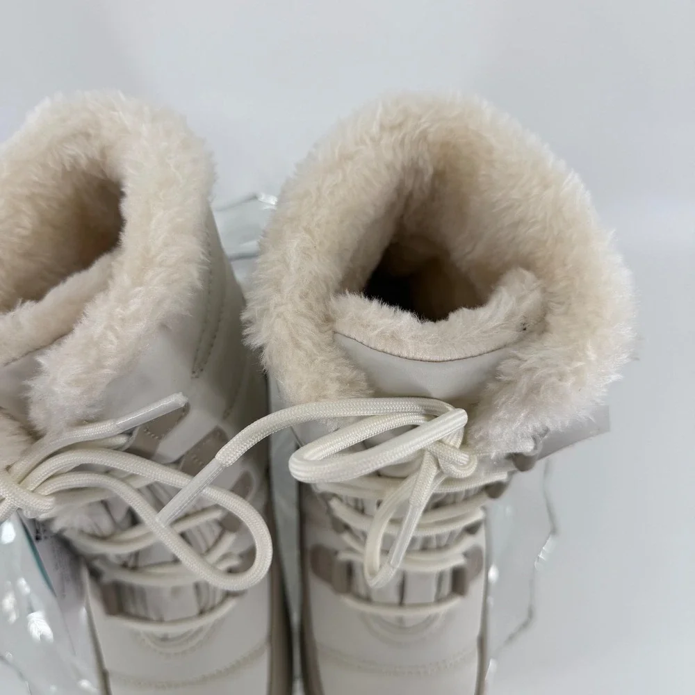 Totes Waterproof Insulated Winter Sno Boot Women Size 7 Cream Tan Faux Fur Lined